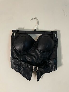 Faux Leather Strapless Bustier Top - Black
